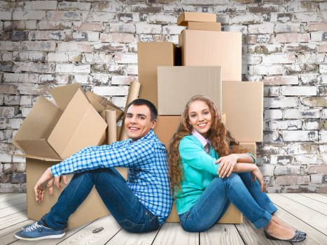 Boxes and household items prepared for a removals van move